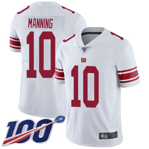 Men New York Giants 10 Eli Manning White Vapor Untouchable Limited Player 100th Season Football NFL Jersey